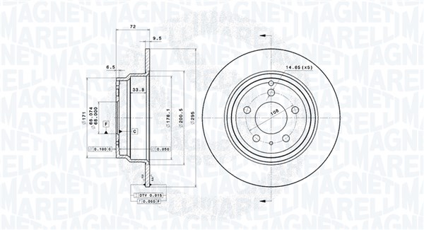 MAGNETI MARELLI Bremseskive 360406196601 fuld 295mm 10mm for VOLVO