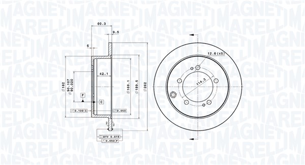 MAGNETI MARELLI Bremseskive 360406196500 perforeret 262mm 9,5mm for MITSUBISHI