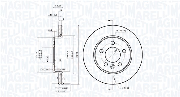 MAGNETI MARELLI Bremseskive 360406196901 ventileret 300mm 22mm for MAN VW