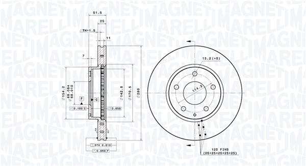 MAGNETI MARELLI Bremseskive 360406197801 ventileret 280mm 25mm for MAZDA