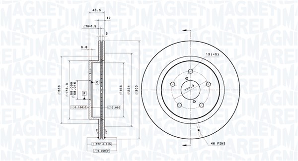 MAGNETI MARELLI Bremseskive 360406197101 ventileret 300mm 17mm for CHEVROLET (SGM) SUBARU
