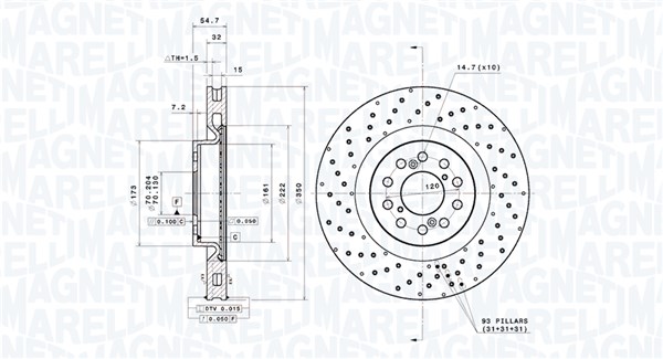 MAGNETI MARELLI Bremseskive 360406198101 perforeret 350mm 32mm for HONDA