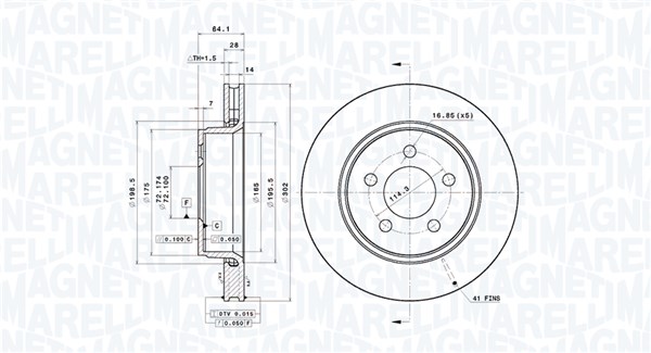 MAGNETI MARELLI Bremseskive 360406198301 perforeret 302mm 28mm for CHRYSLER DODGE