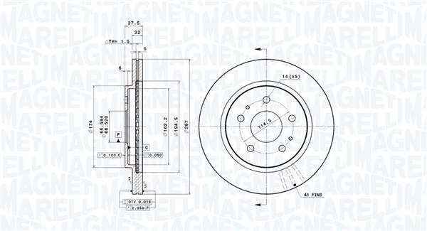 MAGNETI MARELLI Bremseskive 360406198400 perforeret 287mm 22mm for DAIHATSU