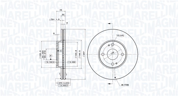 MAGNETI MARELLI Bremseskive 360406196100 257mm 22mm for MAZDA MERCURY FORD USA