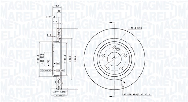 MAGNETI MARELLI Bremseskive 360406198201 perforeret 295mm 22mm for MERCEDES-BENZ