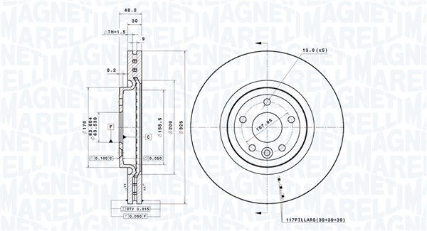 MAGNETI MARELLI Bremseskive 360406197401 ventileret 325mm 30mm for JAGUAR