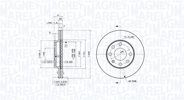 MAGNETI MARELLI Bremseskive 360406198900 236mm 20mm for OPEL VAUXHALL