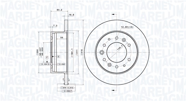 MAGNETI MARELLI Bremseskive 360406199601 fuld 316mm 16mm for HYUNDAI