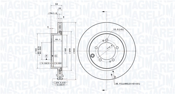 MAGNETI MARELLI Bremseskive 360406199401 ventileret 300mm 22mm for MITSUBISHI