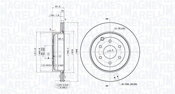 MAGNETI MARELLI Bremseskive 360406201101 ventileret 308mm 18mm for MERCEDES-BENZ NISSAN