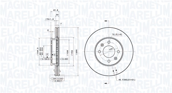 MAGNETI MARELLI Bremseskive 360406201901 ventileret 256mm 20mm for KIA