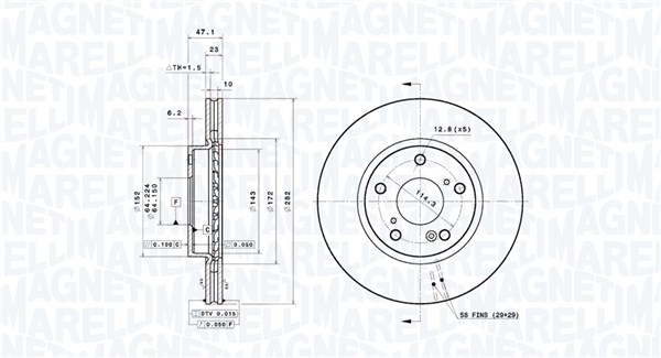 MAGNETI MARELLI Bremseskive 360406201501 ventileret 282mm 23mm for HONDA