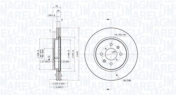 MAGNETI MARELLI Bremseskive 360406202901 ventileret 272mm 22mm for SUZUKI
