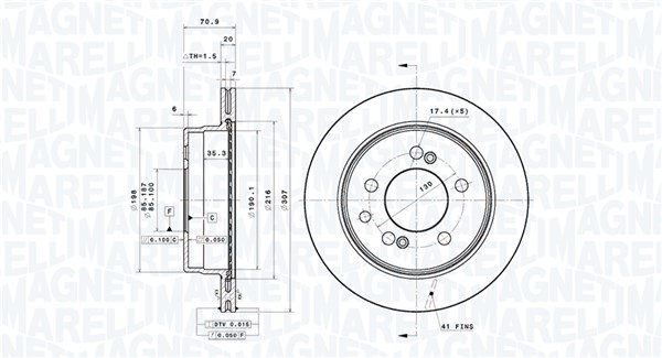 MAGNETI MARELLI Bremseskive 360406202301 ventileret 307mm 20mm for SSANGYONG