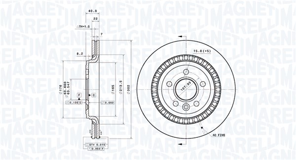 MAGNETI MARELLI Bremseskive 360406202801 ventileret 302mm 22mm for VOLVO