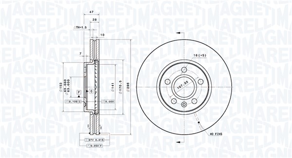 MAGNETI MARELLI Bremseskive 360406203001 ventileret 296mm 28mm for VOLVO