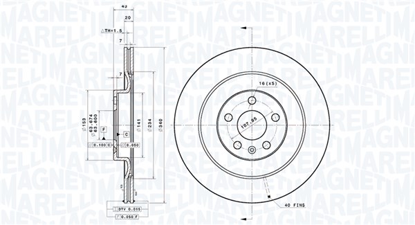 MAGNETI MARELLI Bremseskive 360406203301 ventileret 340mm 20mm for VOLVO