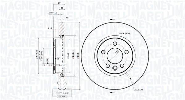 MAGNETI MARELLI Bremseskive 360406204001 ventileret 332mm 30mm for VW