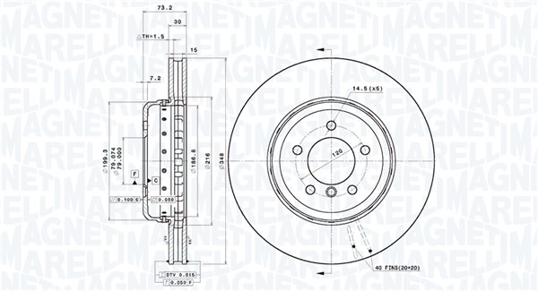MAGNETI MARELLI Bremseskive 360406204404 ventileret 348mm 30mm for BMW