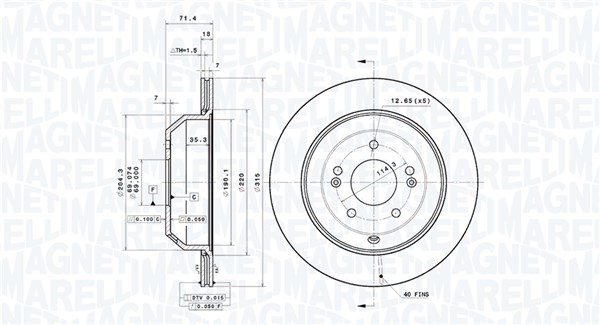 MAGNETI MARELLI Bremseskive 360406204201 ventileret 315mm 18mm for KIA