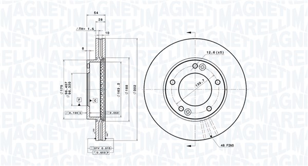 MAGNETI MARELLI Bremseskive 360406204901 ventileret 302mm 28mm for KIA