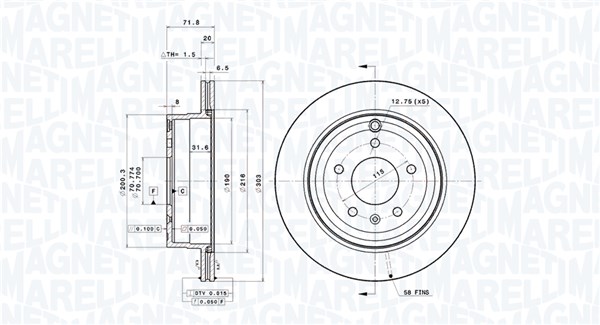 MAGNETI MARELLI Bremseskive 360406205301 ventileret 303mm 20mm for OPEL CHEVROLET