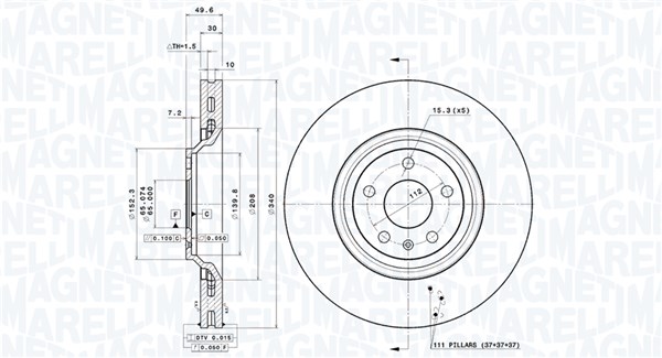 MAGNETI MARELLI Bremseskive 360406205101 ventileret 340mm 30mm for AUDI