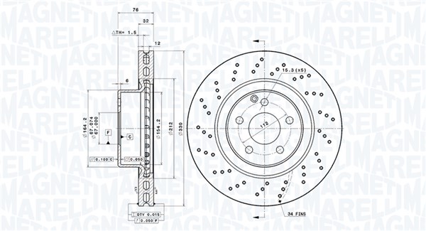 MAGNETI MARELLI Bremseskive 360406205401 ventileret 330mm 32mm for MERCEDES-BENZ