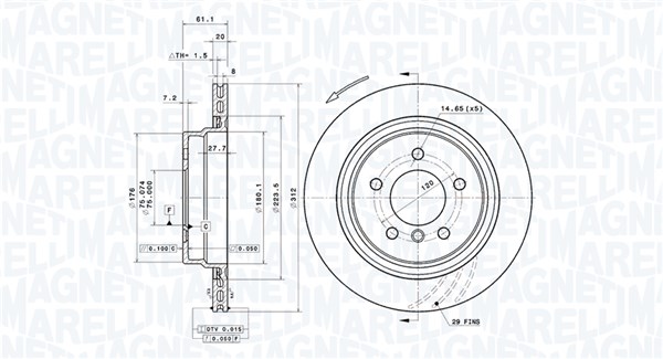 MAGNETI MARELLI Bremseskive 360406205901 ventileret 312mm 20mm for BMW