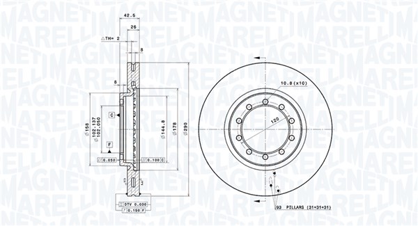 MAGNETI MARELLI Bremseskive 360406206200 290mm 26mm for RENAULT TRUCKS