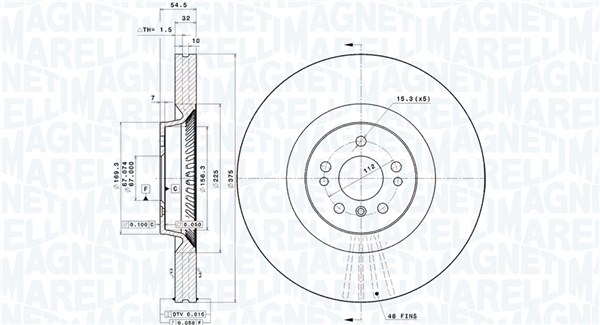 MAGNETI MARELLI Bremseskive 360406200201 ventileret 375mm 32mm for MERCEDES-BENZ