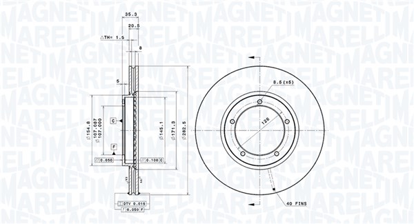 MAGNETI MARELLI Bremseskive 360406206500 282mm 20mm for PORSCHE