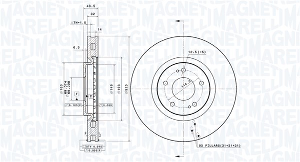 MAGNETI MARELLI Bremseskive 360406206301 perforeret 320mm 32mm for MITSUBISHI