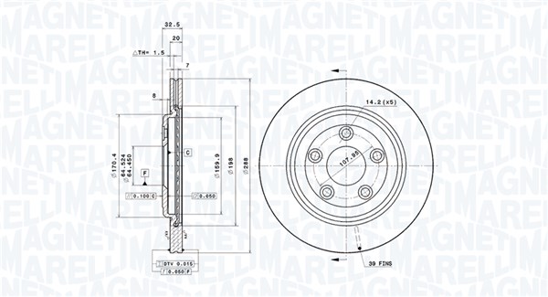 MAGNETI MARELLI Bremseskive 360406206101 perforeret 288mm 20mm for JAGUAR FORD USA