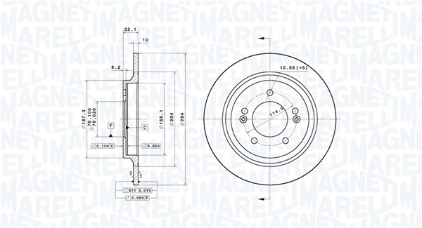 MAGNETI MARELLI Bremseskive 360406207601 fuld 284mm 10mm for KIA