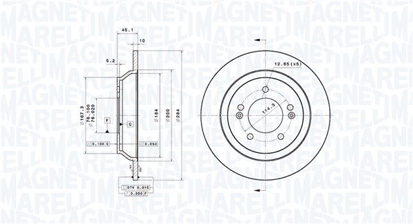 MAGNETI MARELLI Bremseskive 360406207801 fuld 284mm 10mm for KIA