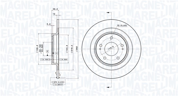 MAGNETI MARELLI Bremseskive 360406206901 perforeret 302mm 10mm for PEUGEOT MITSUBISHI MITSUBISHI (GAC)