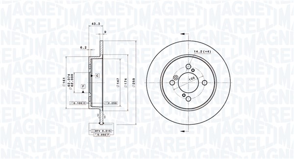 MAGNETI MARELLI Bremseskive 360406208001 fuld 259mm 9mm for SUZUKI