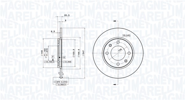 MAGNETI MARELLI Bremseskive 360406208700 247mm 8mm for PEUGEOT