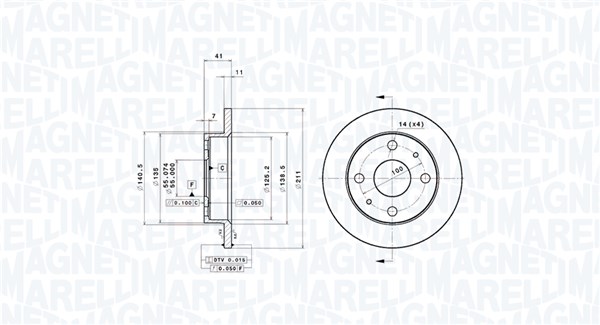 MAGNETI MARELLI Bremseskive 360406208600 211mm 11mm for PERODUA DAIHATSU SUBARU
