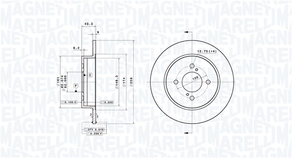 MAGNETI MARELLI Bremseskive 360406207901 fuld 259mm 9mm for SUZUKI