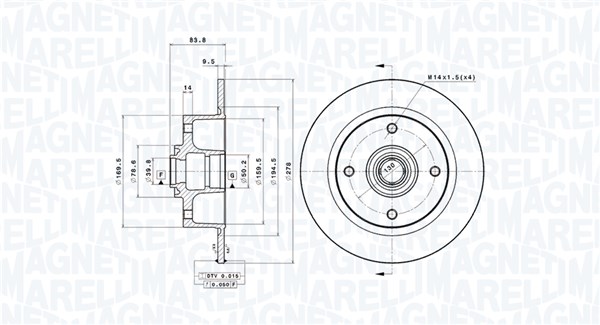 MAGNETI MARELLI Bremseskive 360406208800 278mm 10mm for VW