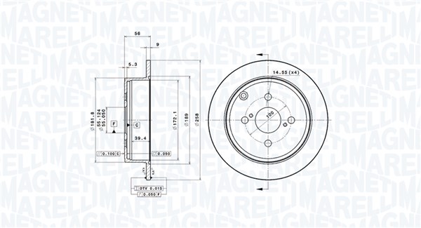 MAGNETI MARELLI Bremseskive 360406208401 fuld 258mm 9mm for TOYOTA