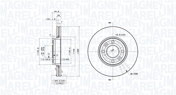 MAGNETI MARELLI Bremseskive 360406211001 ventileret 258mm 22mm for MERCEDES-BENZ LADA NISSAN RENAULT DACIA