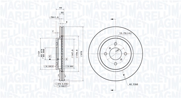 MAGNETI MARELLI Bremseskive 360406214201 ventileret 272mm 22mm for SUZUKI