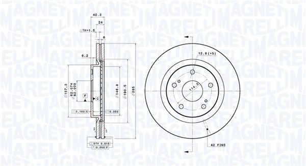 MAGNETI MARELLI Bremseskive 360406214601 ventileret 285mm 24mm for SUZUKI