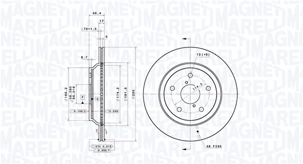 MAGNETI MARELLI Bremseskive 360406215501 ventileret 285mm 17mm for SUBARU