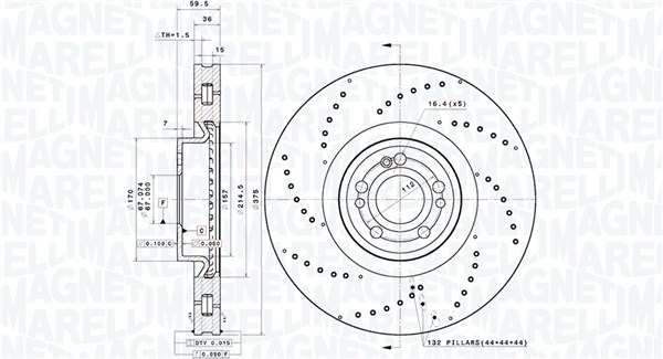 MAGNETI MARELLI Bremseskive 360406212901 ventileret 375mm 36mm for MERCEDES-BENZ