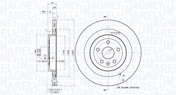 MAGNETI MARELLI Bremseskive 360406215801 ventileret 345mm 20mm for XPENG